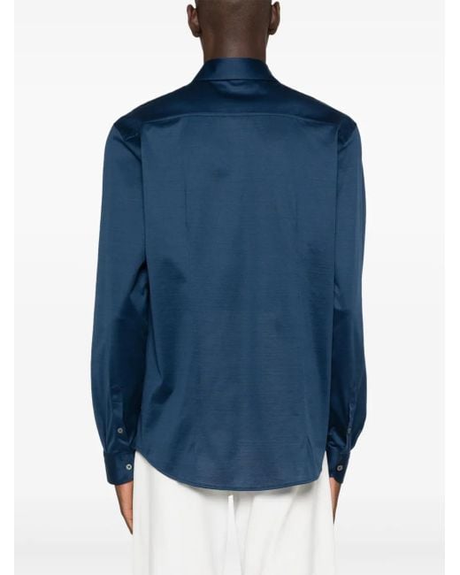 D4.0 Blue Classic-Collar Cotton Shirt for men