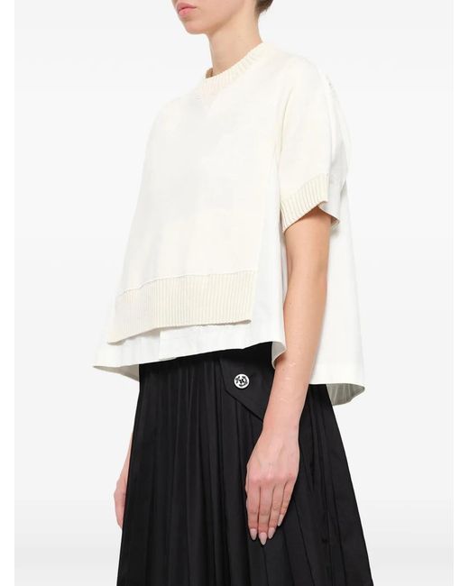 Sacai White Hybrid Panelled Sweater