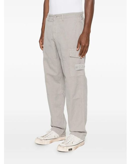 Stone Island White 3100041 Cotton Linen Canvas_S.I.Ghost Cargo Trousers for men