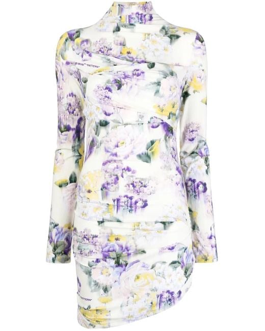 Off-White c/o Virgil Abloh White Floral-Print Draped Dress