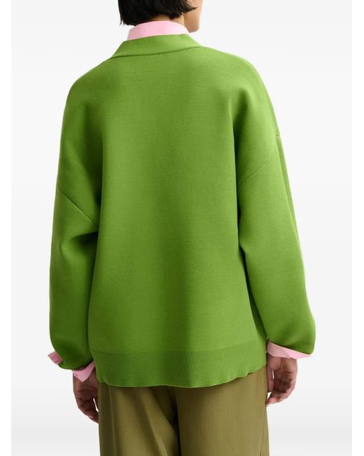 Essentiel Antwerp Green Flower-Button Patch-Pocket Cardigan