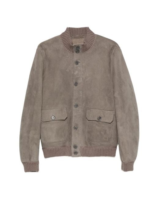 Salvatore Santoro Gray Suede Ribbed-Trim Jacket for men