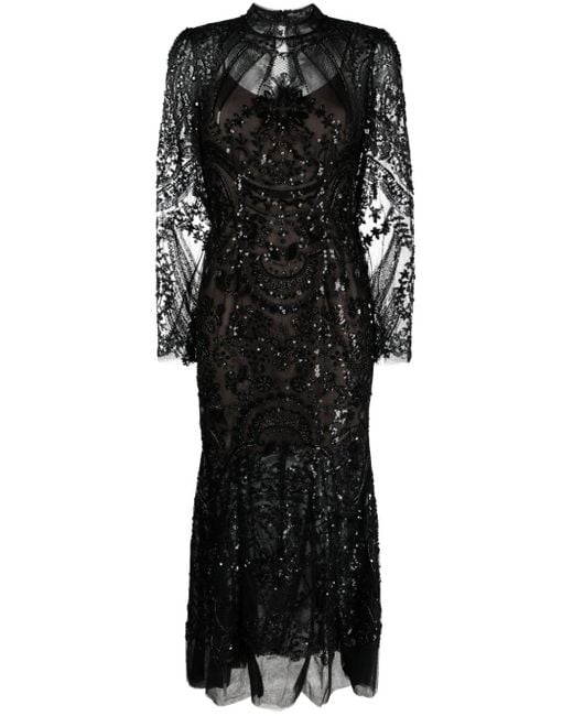 Self-Portrait Black Paisley Sequin-embellished Midi Dress