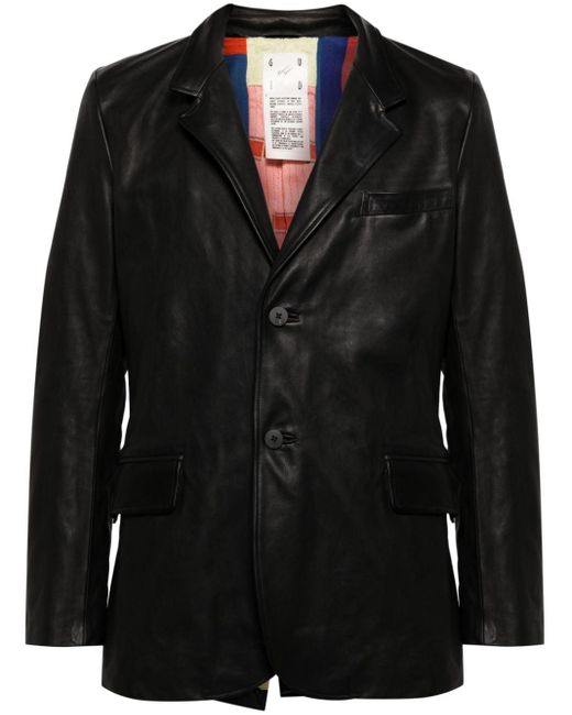Guidi Black Single-Breasted Leather Blazer for men