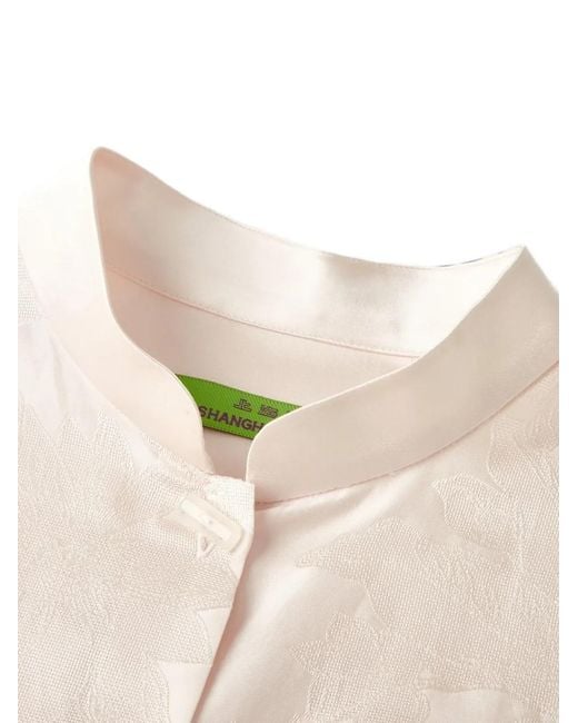 Shanghai Tang White Patterned-Jacquard Shirt Dress