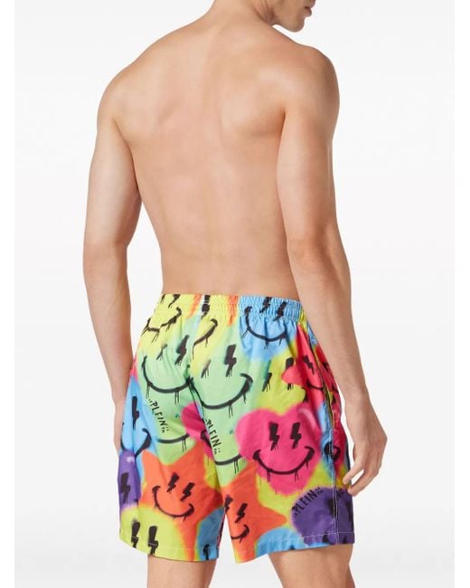 Philipp Plein Multicolor Smiley Face-Print Swim Trunks for men