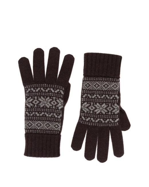 Eleventy Black Fair Isle Ribbed-Cuff Gloves for men