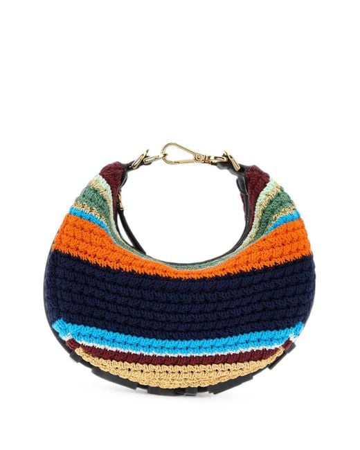 Fendi Blue Mini Graphy Crochet Cross Body Bag