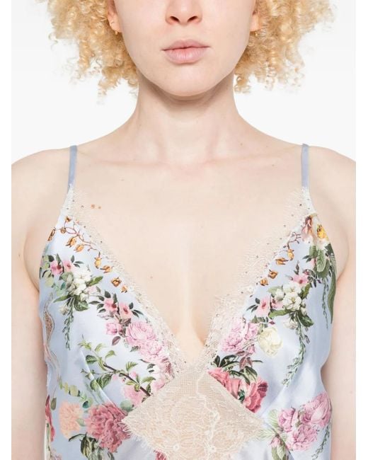 Camilla White Lace-Trim Floral-Print Dress