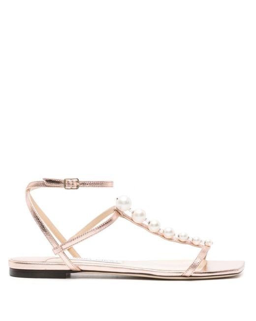 Jimmy Choo Amari Pearl-detailed Flat Sandals in White | Lyst UK