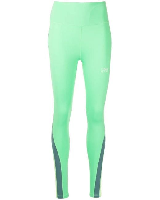 7 DAYS ACTIVE Green High-Waisted Colour-Block Leggings