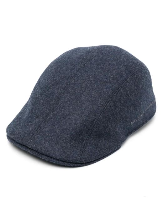 Brunello Cucinelli Blue Virgin Wool Embroidered Flat Cap for men