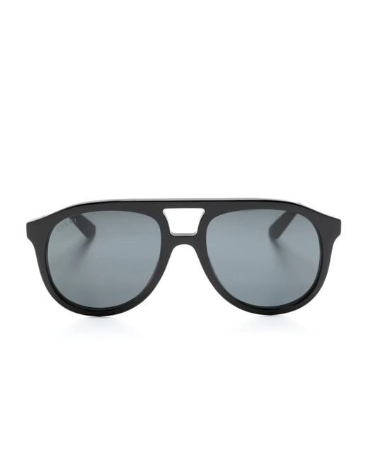 Gucci Gray Logo-Plaque Oversize-Frame Sunglasses