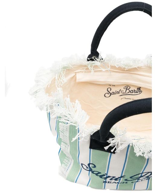Mc2 Saint Barth Blue Vanity Striped Frayed-Edge Tote Bag