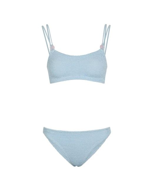 Hunza G Blue Cassie Beaded Crinkle-Effect Bikini