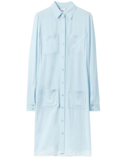 Vestido camisero con ribete de encaje Burberry de color Blue