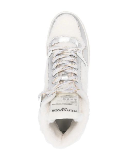 Philippe Model White Panelled Mid-Top Leather Sneakers