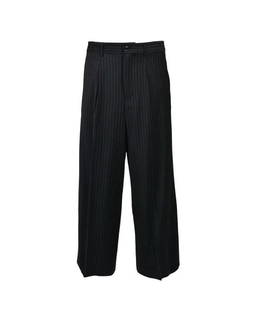 BREATH Black Tuck Wide Pinstripe Pleated Trousers for men