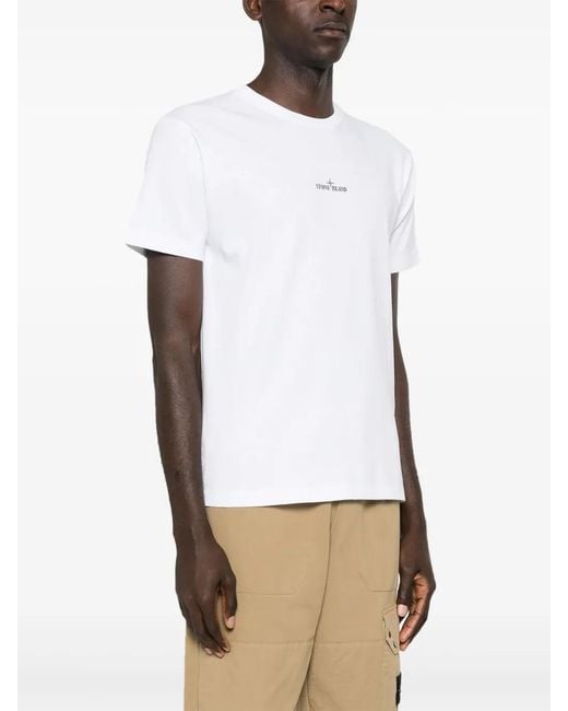 Stone Island White Logo Cotton T-shirt for men