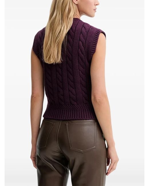 Bally Purple Cable-Knit V-Neck Top