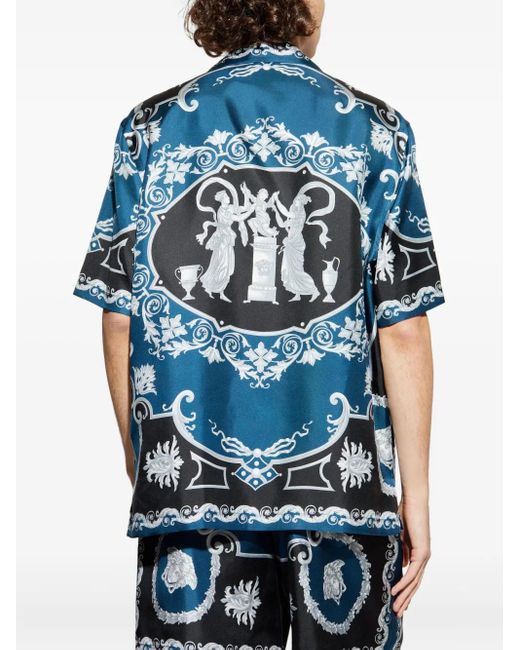 Versace Blue Silk Short-Sleeve Shirt for men
