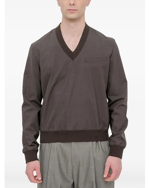 MM6 by Maison Margiela Gray V-Neck Long-Sleeve T-Shirt for men