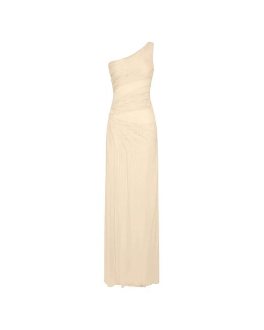 Elisabetta Franchi White One-Shoulder Beaded Maxi Dress