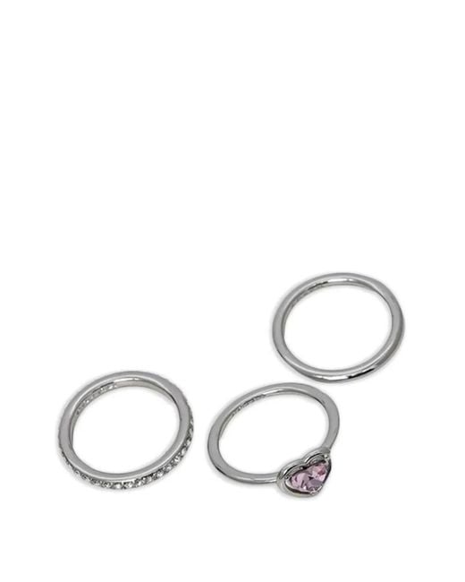 COACH White Heart-Cut Crystal-Embellished Rings (Set Of Three)