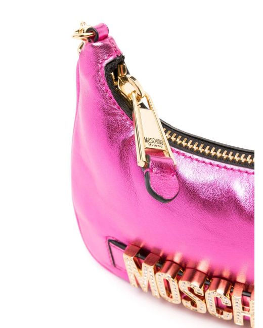 Moschino Pink Logo-lettering Leather Shoulder Bag