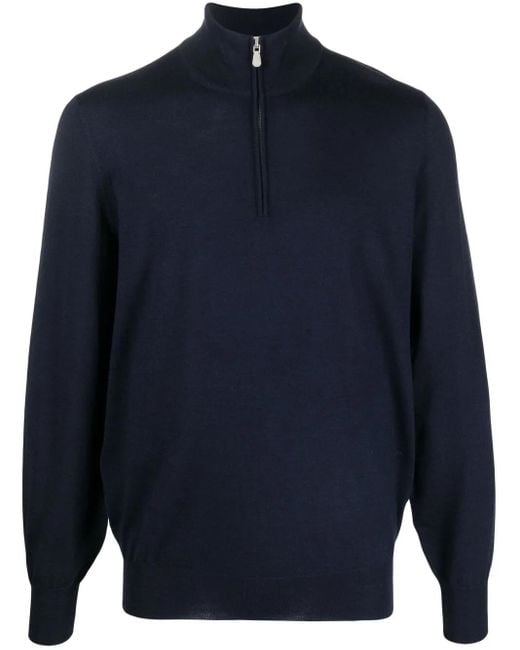 Brunello Cucinelli Blue Half-Zip Neck Jumper for men