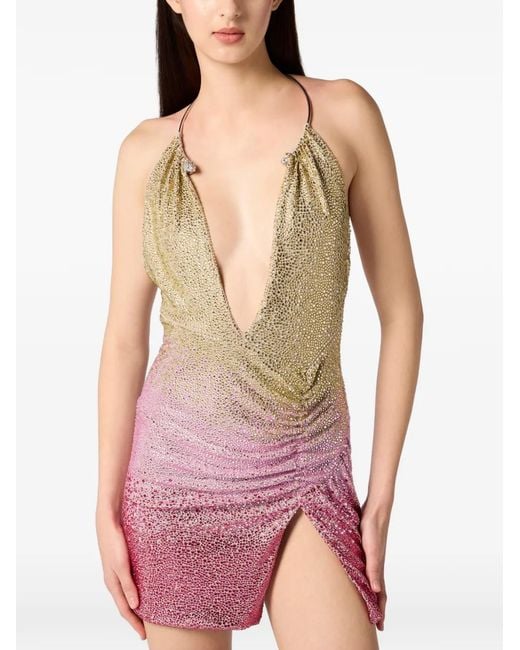 Philipp Plein Pink Open Back Mini Dress Piercing Strass