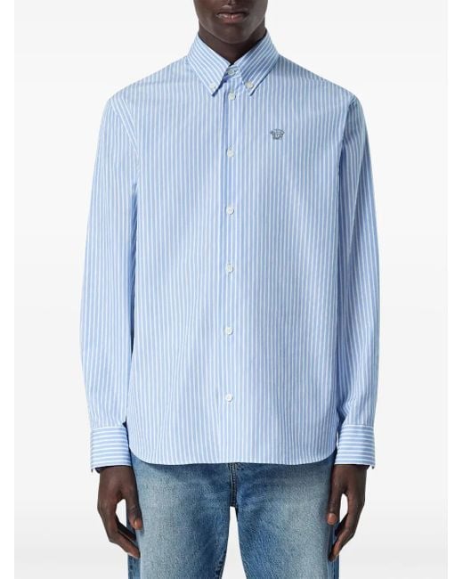 Versace Blue Medusa Striped Shirt for men