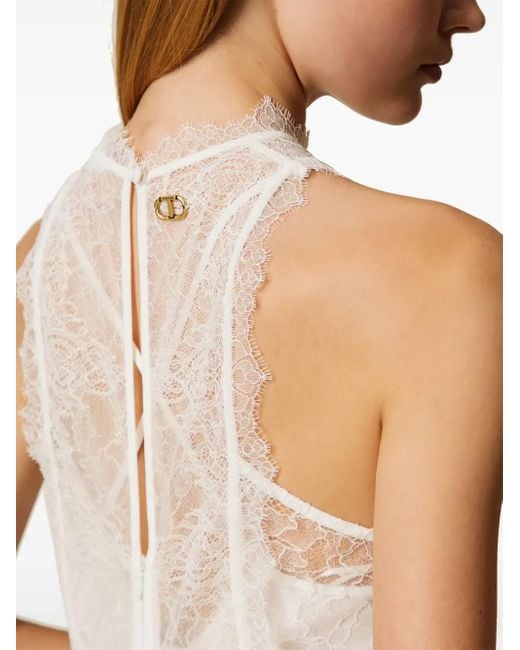 Twinset White Halter Lace Maxi Dress