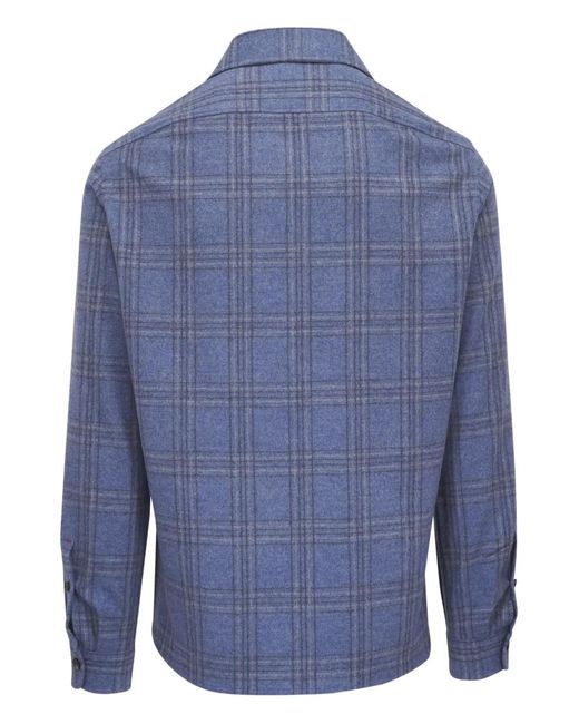 Isaia Blue Checked Pocketed Shirt Jacket for men