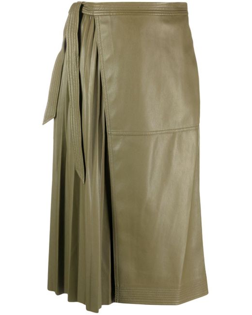 SIMKHAI Pleat-detail Faux-leather Midi Skirt in Green | Lyst Canada