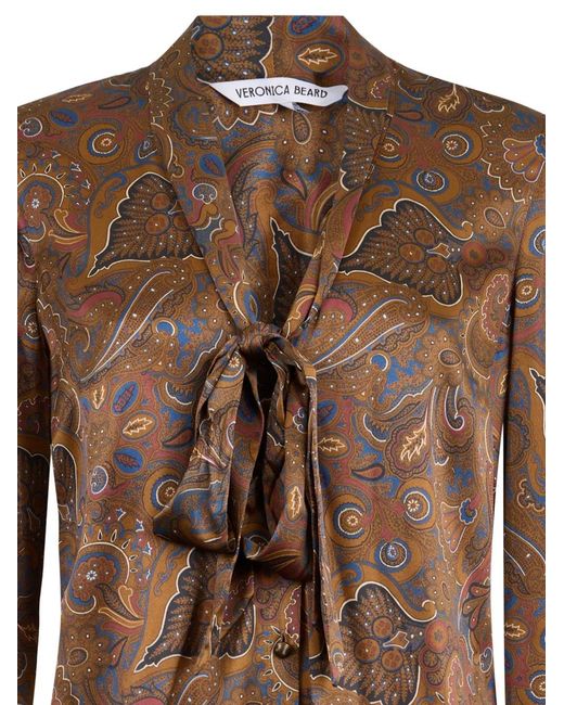 Veronica Beard Brown Francine Tie-Neck Paisley-Pattern Blouse