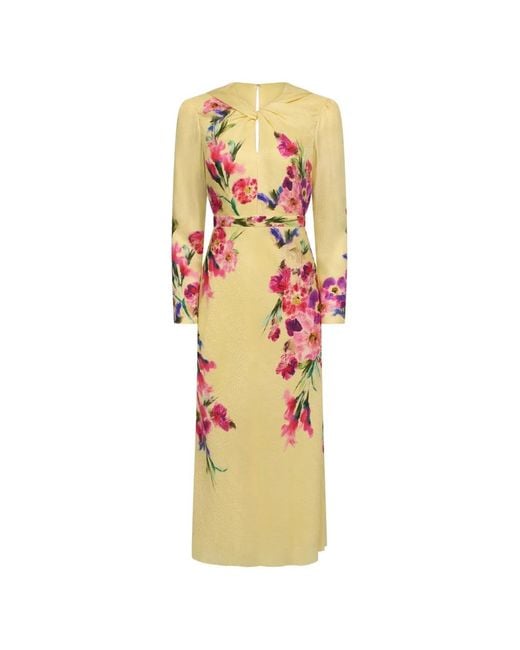 Saloni Metallic Claudia Floral-Print Dress