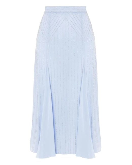 Temperley London Blue Beaded Pleated Midi Skirt