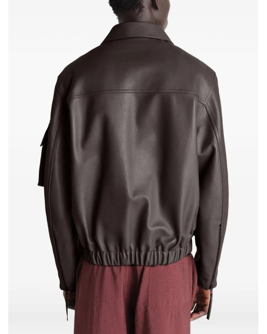 Lemaire Black Leather Blouson With Pockets