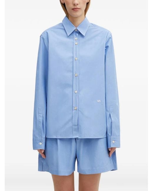 Wales Bonner Blue Logo-Embroidered Button-Down Shirt