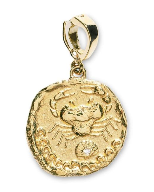 Colgante Karkinos Coin pequeño en oro amarillo de 18 ct con diamantes Azlee de color Metallic