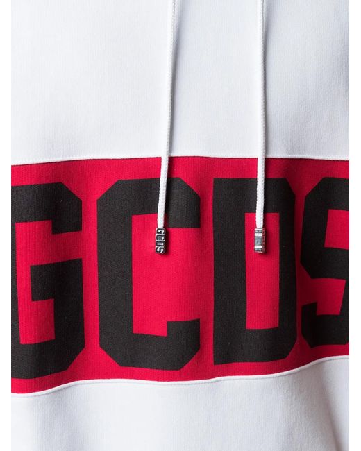 Gcds Red Logo Band Hoodie White In Cotton for men