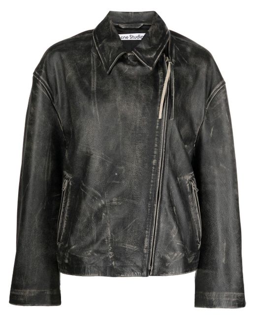 Acne Black Faded-effect Leather Jacket