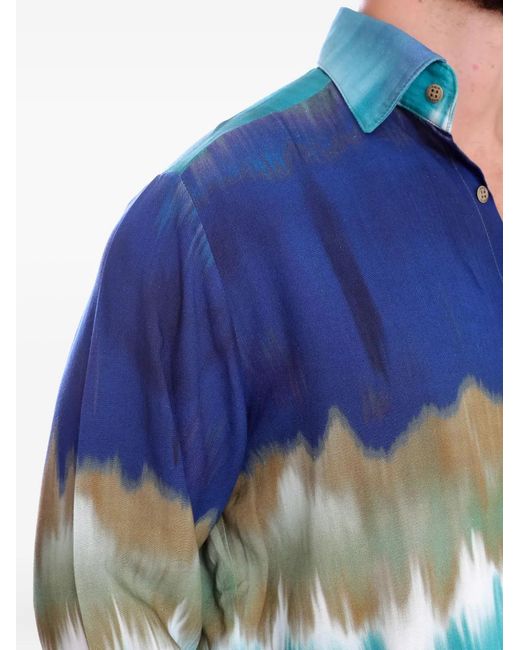 Amir Slama Blue Tie Dye-Print Button-Up Shirt for men