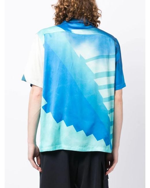 BLUE SKY INN Blue Abstract-Print Short-Sleeved Shirt for men