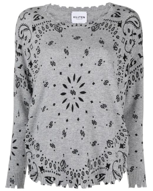 Kujten Gray Intarsia-Knit Cashmere Jumper