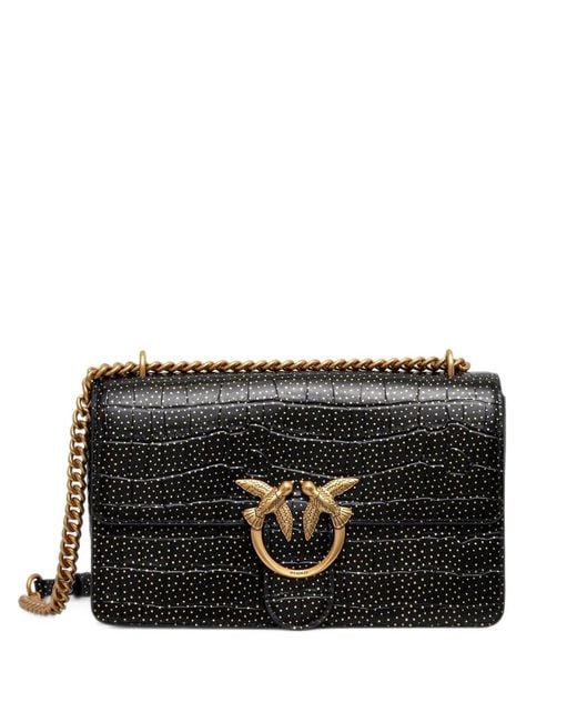 Pinko Black Love Birds Croc-Effect Shoulder Bag