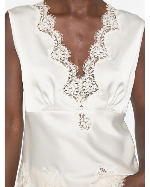 ERMANNO FIRENZE White Lace-Trim Satin Top