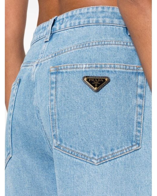 Prada Blue Jeans-Shorts mit Dreiecks-Logo aus Emaille