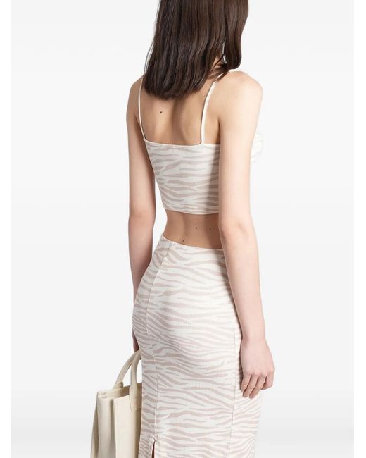 Mc2 Saint Barth White Zebra-Print Cropped Top